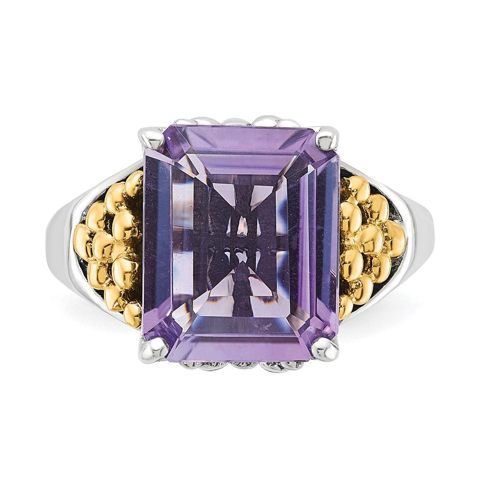 14K/Silver Two Tone Sterling Silver W/ 14K Accent Antiqued Pink Quartz Ring