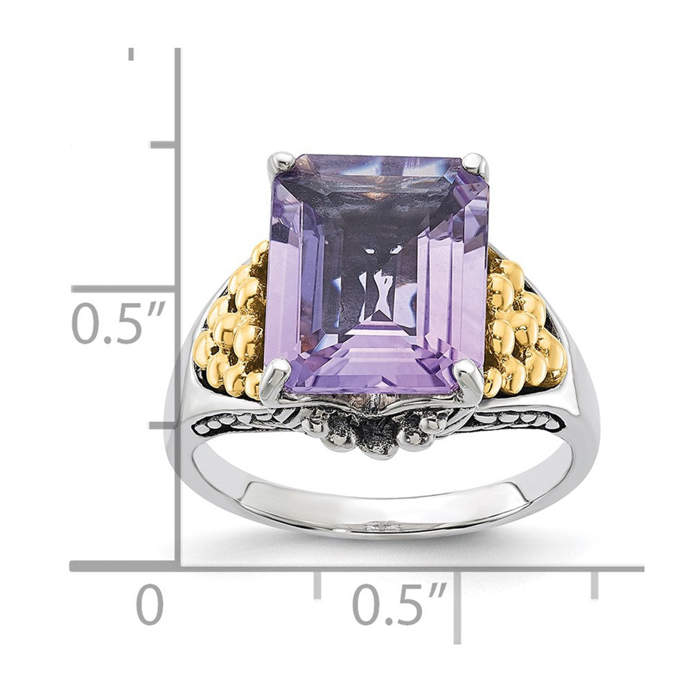 14K/Silver Two Tone Sterling Silver W/ 14K Accent Antiqued Pink Quartz Ring