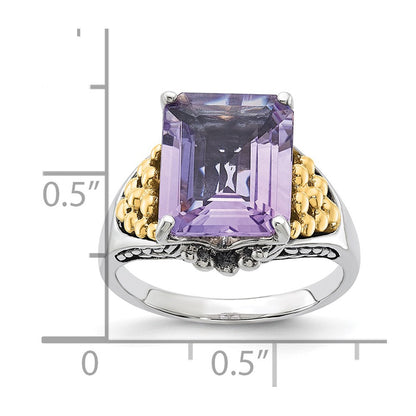 14K/Silver Two Tone Sterling Silver W/ 14K Accent Antiqued Pink Quartz Ring