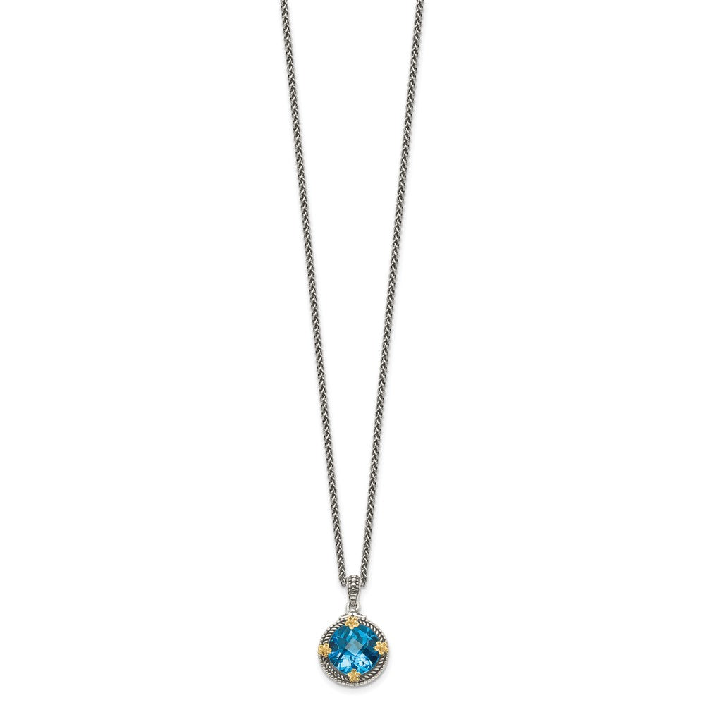 14K/Silver Two Tone Shey Couture Sterling Silver With 14K Accent 18 Inch Antiqued Round Swiss Blue Topaz Necklace