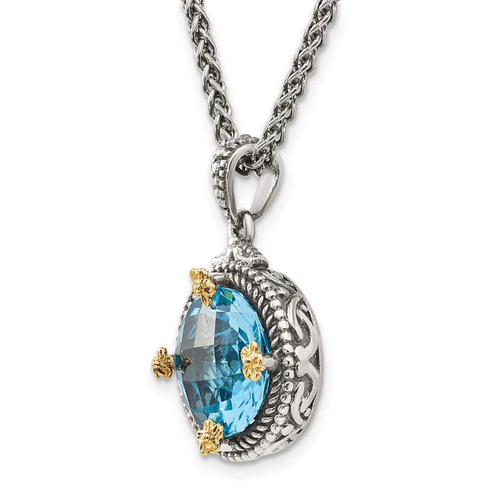 14K/Silver Two Tone Shey Couture Sterling Silver With 14K Accent 18 Inch Antiqued Round Swiss Blue Topaz Necklace