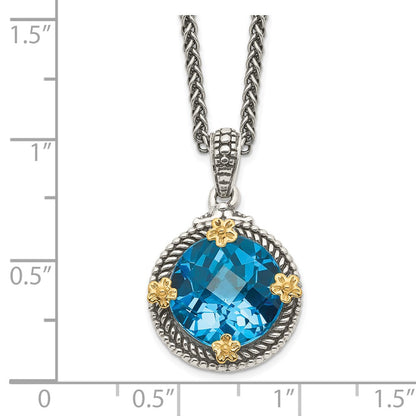 14K/Silver Two Tone Shey Couture Sterling Silver With 14K Accent 18 Inch Antiqued Round Swiss Blue Topaz Necklace