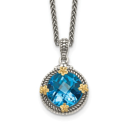 14K/Silver Two Tone Shey Couture Sterling Silver With 14K Accent 18 Inch Antiqued Round Swiss Blue Topaz Necklace