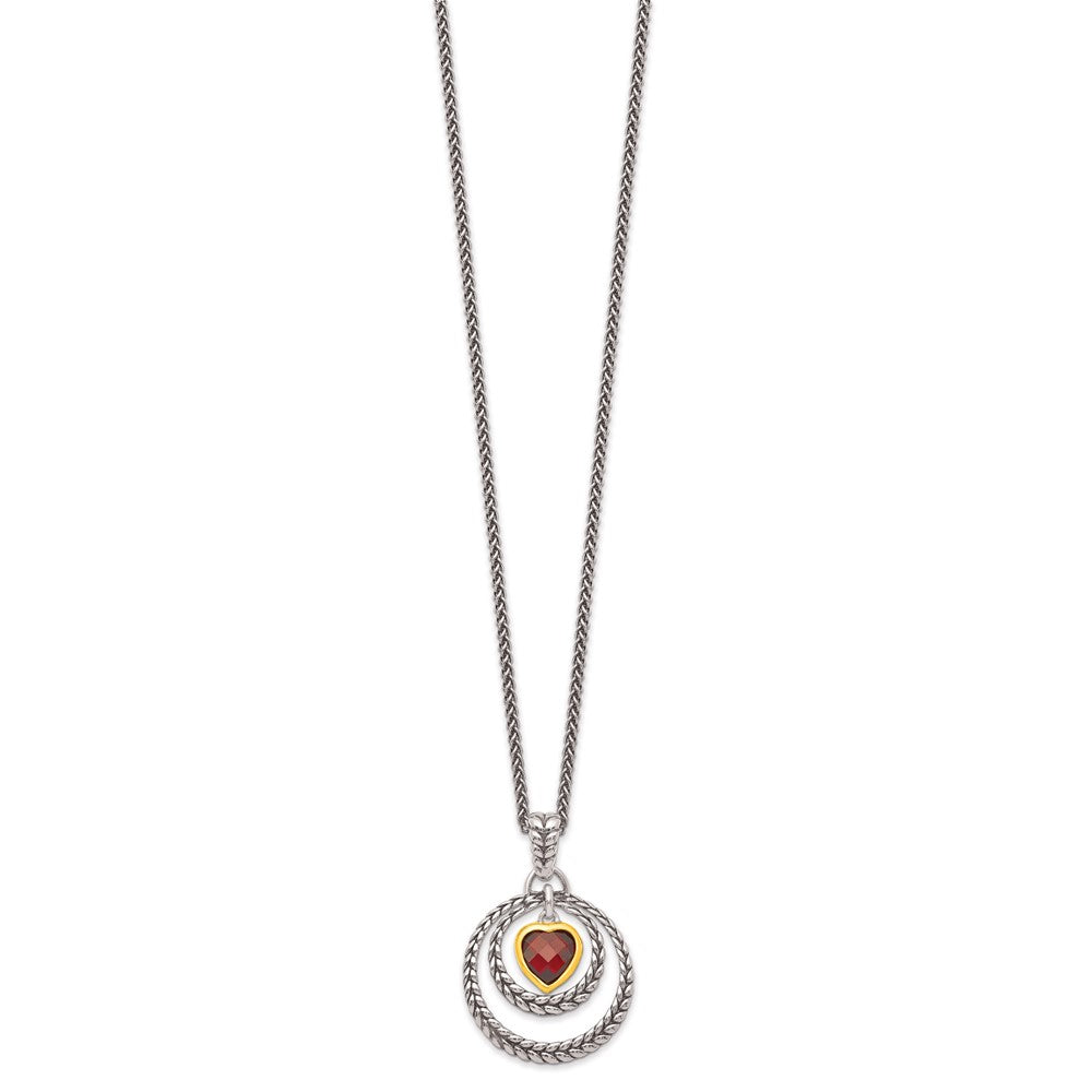Sterling Silver Shey Couture Gold Tone Flash Plated 18 Inch Antiqued Checkerboard Garnet Heart Necklace