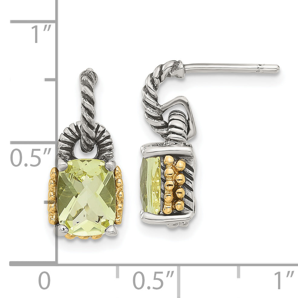 14K/Silver Two Tone Sterling Silver W/ 14K Accent Lemon Quartz Dangle Earrings
