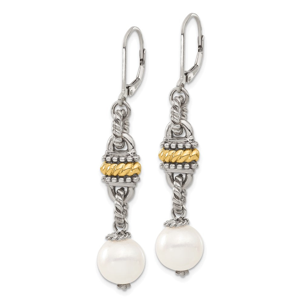 14K/Silver Two Tone Sterling Silver 14K Accent 9.5 10mm Fw Cultured Pearl Earrings