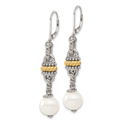 14K/Silver Two Tone Sterling Silver 14K Accent 9.5 10mm Fw Cultured Pearl Earrings