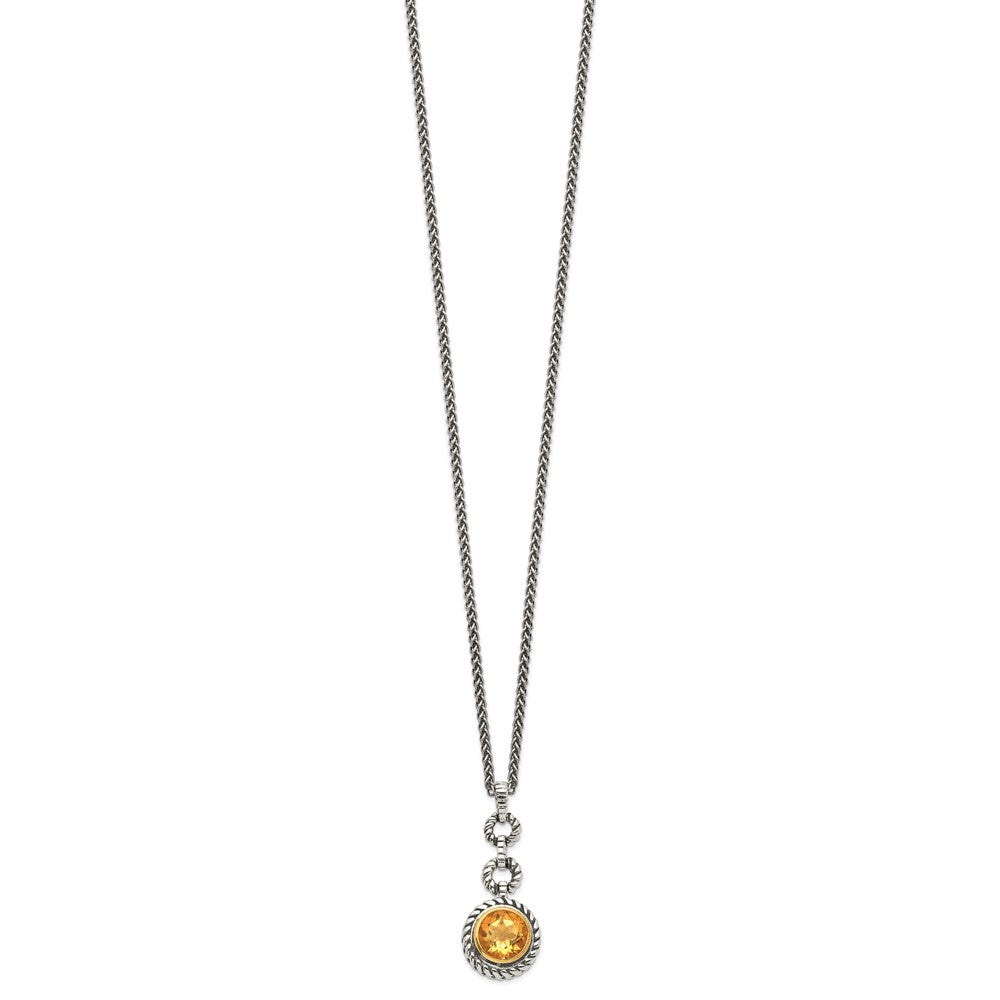 Sterling Silver Shey Couture Gold Tone Flash Plated 18 Inch Antiqued Round Bezel Citrine Necklace