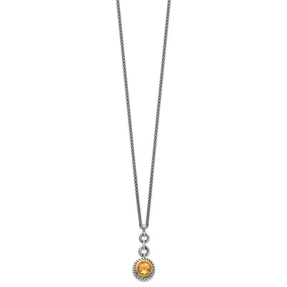 Sterling Silver Shey Couture Gold Tone Flash Plated 18 Inch Antiqued Round Bezel Citrine Necklace