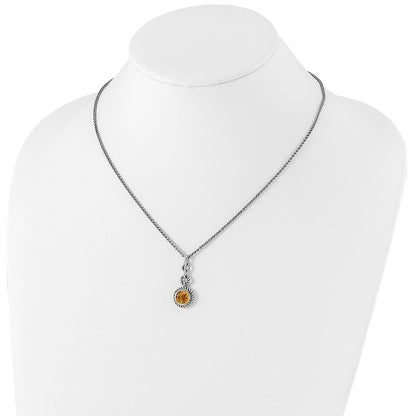 Sterling Silver Shey Couture Gold Tone Flash Plated 18 Inch Antiqued Round Bezel Citrine Necklace