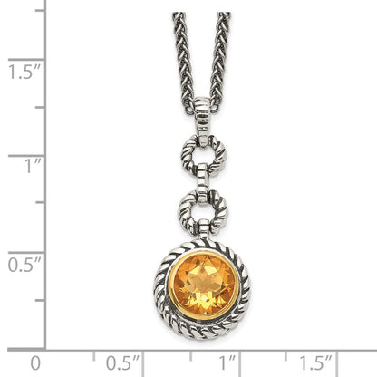 Sterling Silver Shey Couture Gold Tone Flash Plated 18 Inch Antiqued Round Bezel Citrine Necklace
