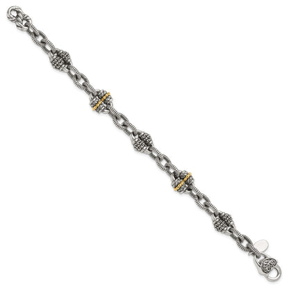 14K/Silver Two Tone Shey Couture Sterling Silver With 14K Accent7.5 Inch Antiqued Bracelet