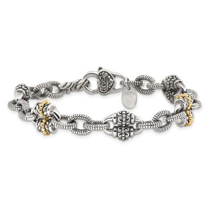 14K/Silver Two Tone Shey Couture Sterling Silver With 14K Accent7.5 Inch Antiqued Bracelet