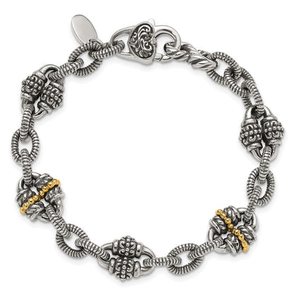 14K/Silver Two Tone Shey Couture Sterling Silver With 14K Accent7.5 Inch Antiqued Bracelet