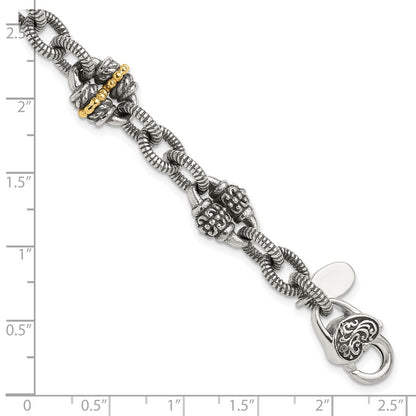 14K/Silver Two Tone Shey Couture Sterling Silver With 14K Accent7.5 Inch Antiqued Bracelet