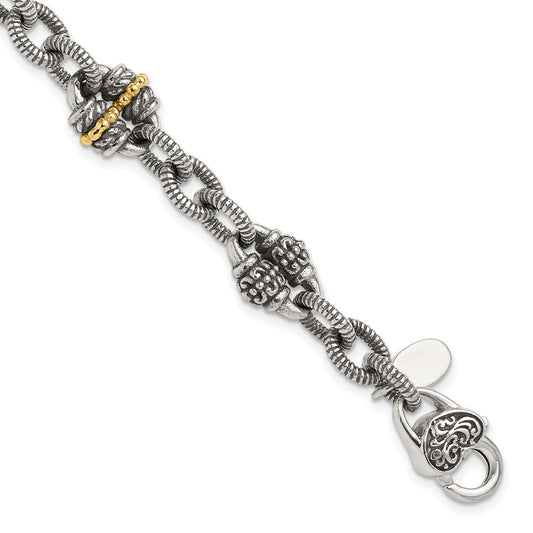 14K/Silver Two Tone Shey Couture Sterling Silver With 14K Accent7.5 Inch Antiqued Bracelet