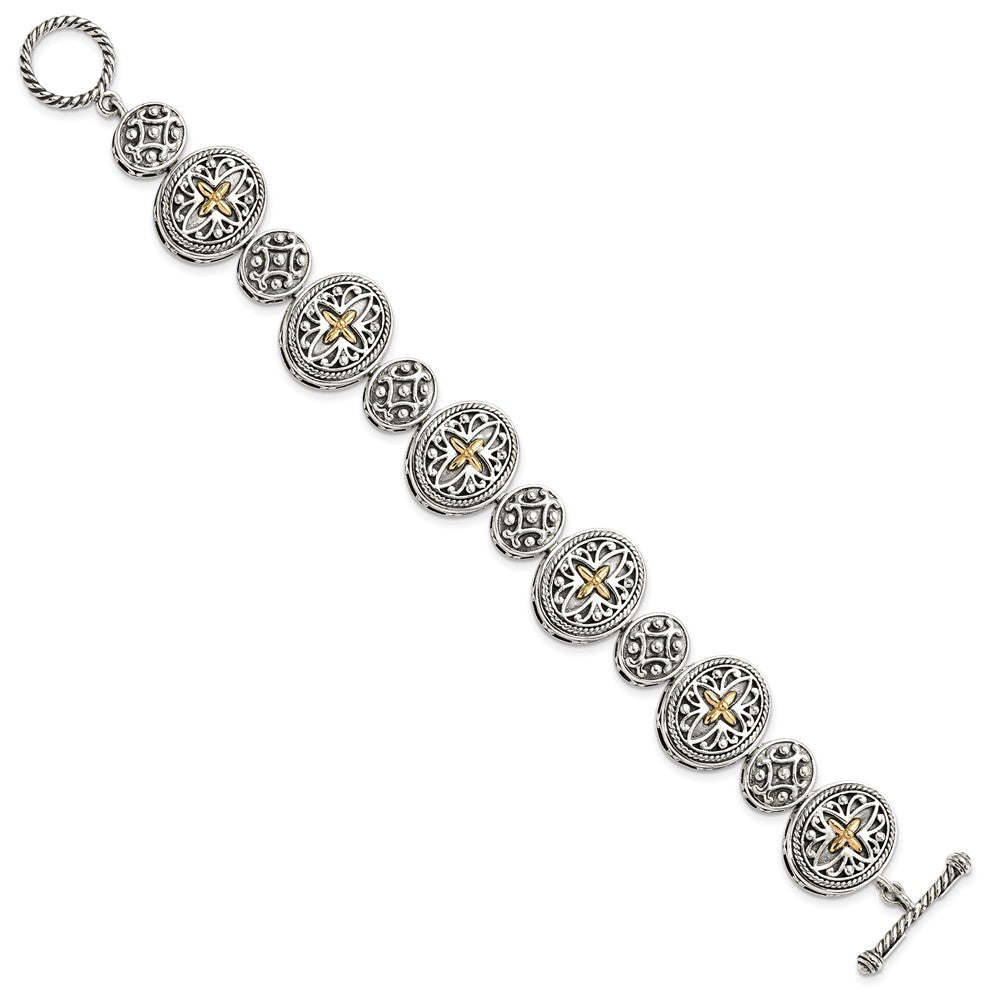 14K/Silver Two Tone Shey Couture Sterling Silver With 14K Accent 8 Inch Antiqued Toggle Bracelet