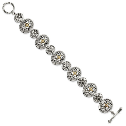 14K/Silver Two Tone Shey Couture Sterling Silver With 14K Accent 8 Inch Antiqued Toggle Bracelet