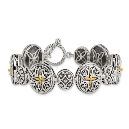 14K/Silver Two Tone Shey Couture Sterling Silver With 14K Accent 8 Inch Antiqued Toggle Bracelet