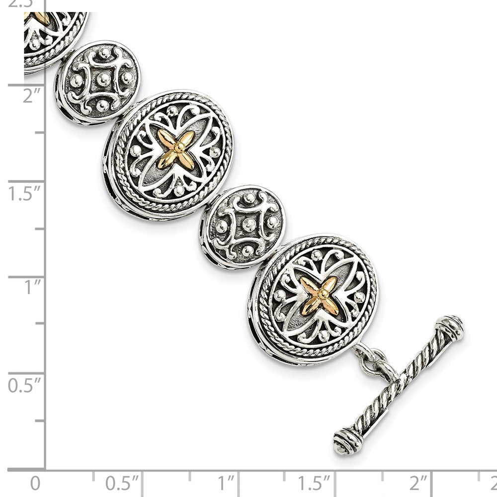 14K/Silver Two Tone Shey Couture Sterling Silver With 14K Accent 8 Inch Antiqued Toggle Bracelet