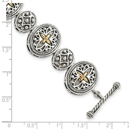 14K/Silver Two Tone Shey Couture Sterling Silver With 14K Accent 8 Inch Antiqued Toggle Bracelet