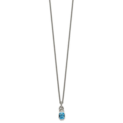 Sterling Silver Shey Couture 18 Inch Antiqued Cushion Bezel Sky Blue Topaz And Diamond Necklace