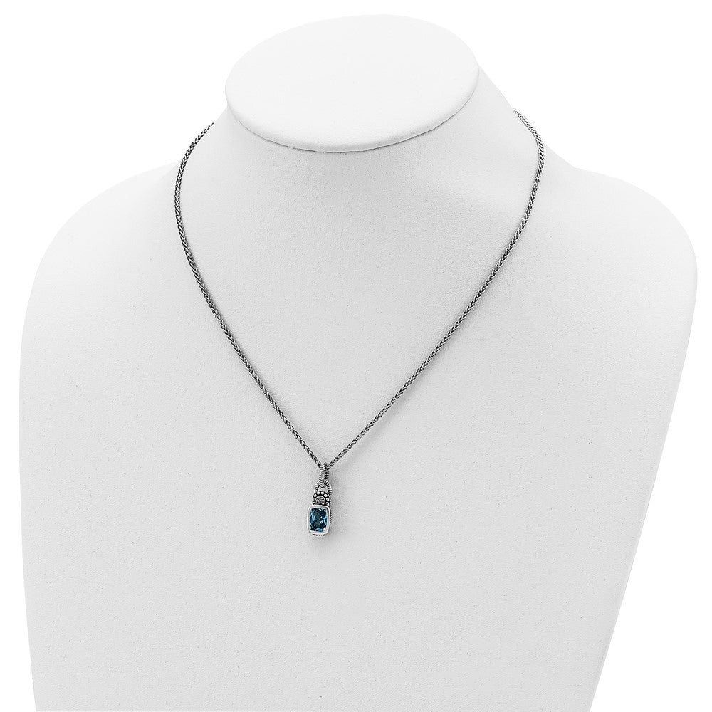 Sterling Silver Shey Couture 18 Inch Antiqued Cushion Bezel Sky Blue Topaz And Diamond Necklace