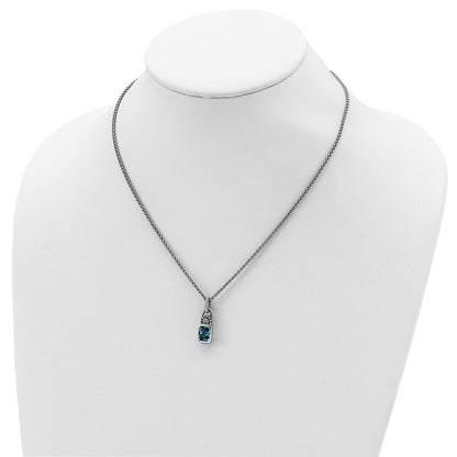 Sterling Silver Shey Couture 18 Inch Antiqued Cushion Bezel Sky Blue Topaz And Diamond Necklace