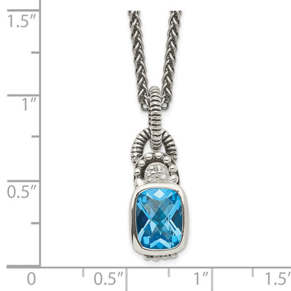Sterling Silver Shey Couture 18 Inch Antiqued Cushion Bezel Sky Blue Topaz And Diamond Necklace