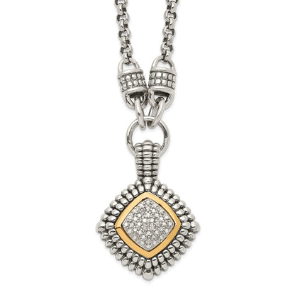 14K/Silver Two Tone Shey Couture Sterling Silver With 14K Accent 17 Inch Antiqued Diamond Necklace