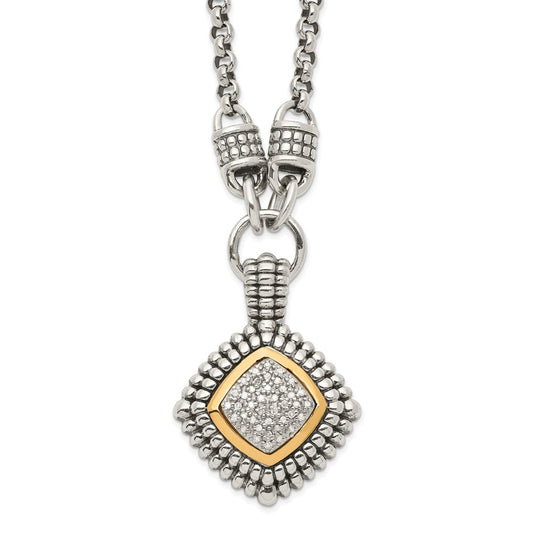 14K/Silver Two Tone Shey Couture Sterling Silver With 14K Accent 17 Inch Antiqued Diamond Necklace