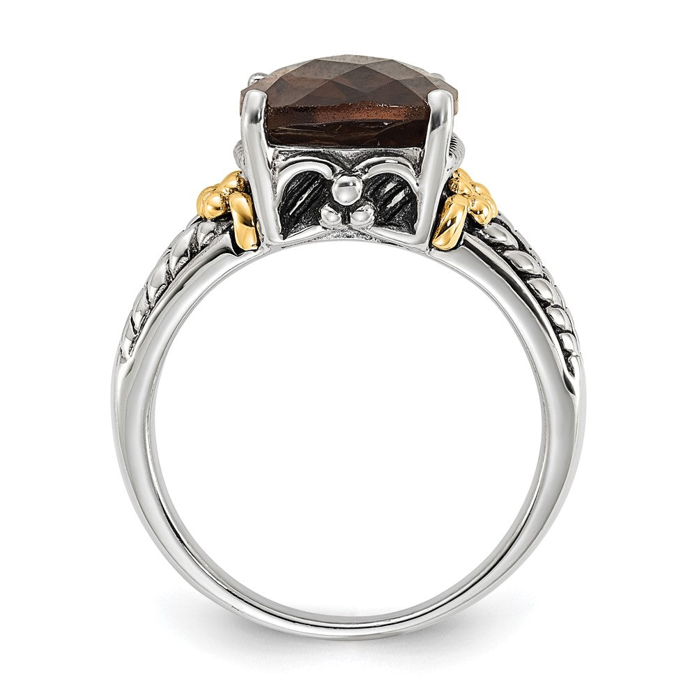 14K/Silver Two Tone Sterling Silver 14K Accent Polished & Antiqued Smoky Quartz Ring