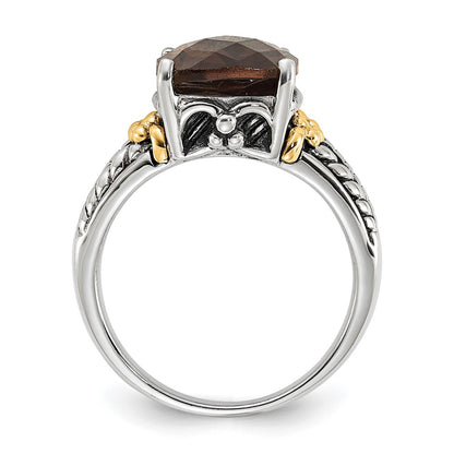 14K/Silver Two Tone Sterling Silver 14K Accent Polished & Antiqued Smoky Quartz Ring