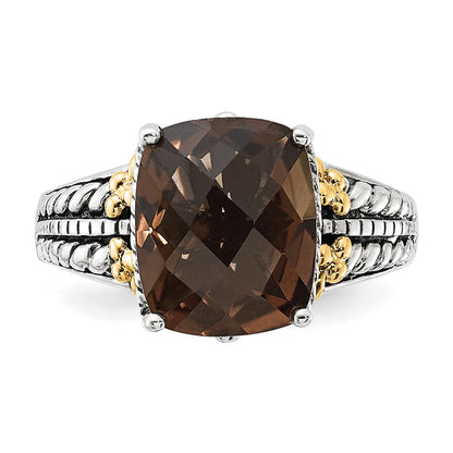 14K/Silver Two Tone Sterling Silver 14K Accent Polished & Antiqued Smoky Quartz Ring