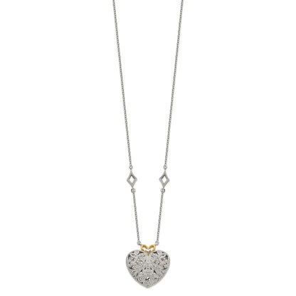 14K/Silver Two Tone Shey Couture Sterling Silver Rhodium Plated With 14K Accent 18 Inch Diamond Vintage Heart Necklace