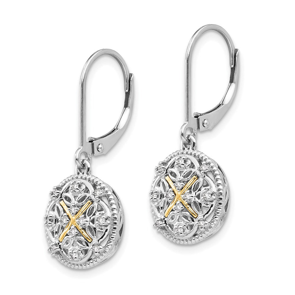14K/Silver Two Tone Shey Couture Sterling Silver Rhodium Plated With 14K Accent Diamond Leverback Dangle Vintage Earrings