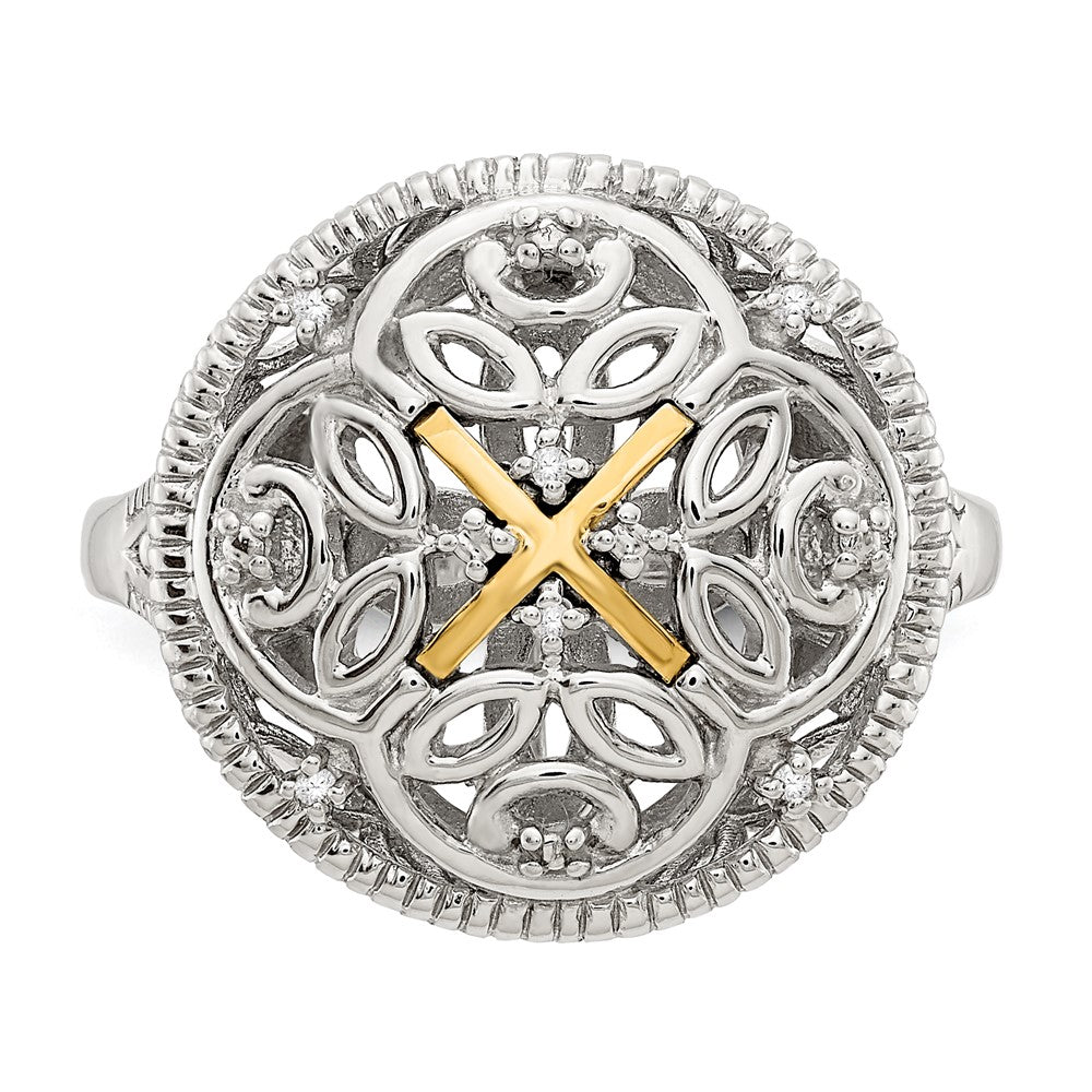 14K/Silver Two Tone Shey Couture Sterling Silver Rhodium Plated With 14K Accent Diamond Vintage Ring