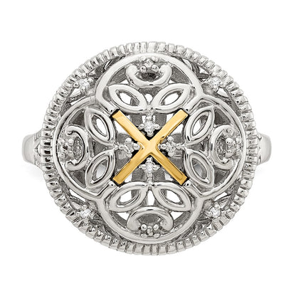 14K/Silver Two Tone Shey Couture Sterling Silver Rhodium Plated With 14K Accent Diamond Vintage Ring