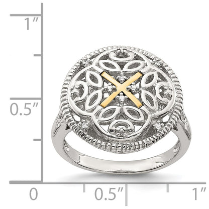 14K/Silver Two Tone Shey Couture Sterling Silver Rhodium Plated With 14K Accent Diamond Vintage Ring