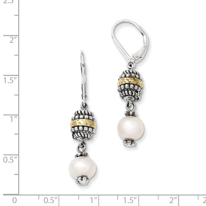 14K/Silver Two Tone Sterling Silver 14K 8mm Fw Cultured Pearl Earrings