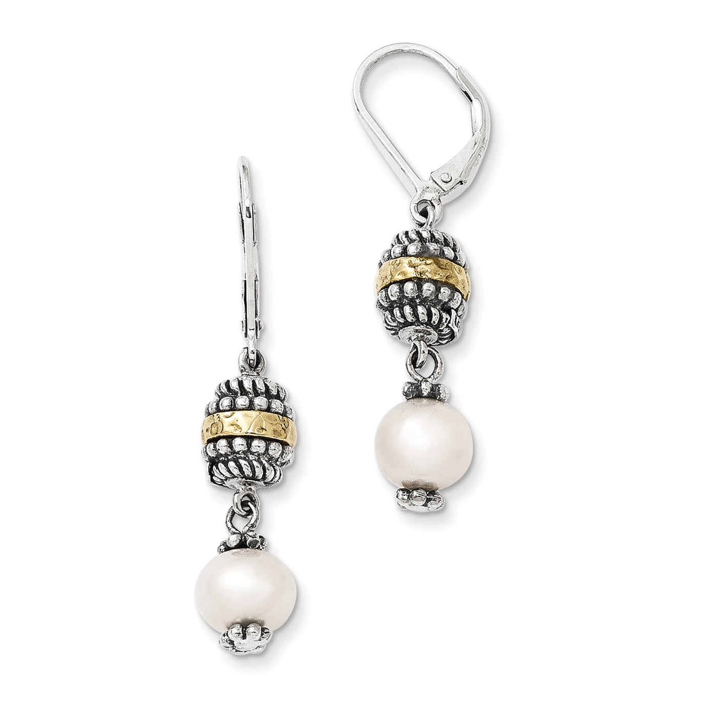 14K/Silver Two Tone Sterling Silver 14K 8mm Fw Cultured Pearl Earrings