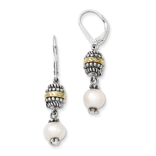 14K/Silver Two Tone Sterling Silver 14K 8mm Fw Cultured Pearl Earrings