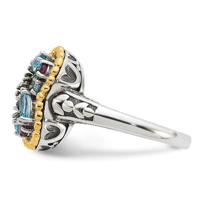 14K/Silver Two Tone Sterling Silver 14K Accent Multi Gemstone Ring