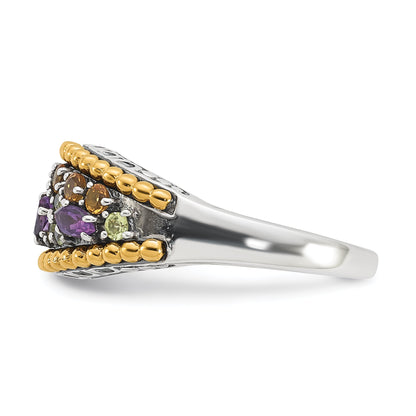 14K/Silver Two Tone Sterling Silver 14K Accent Multi Gemstone Ring (Size 8 Only)