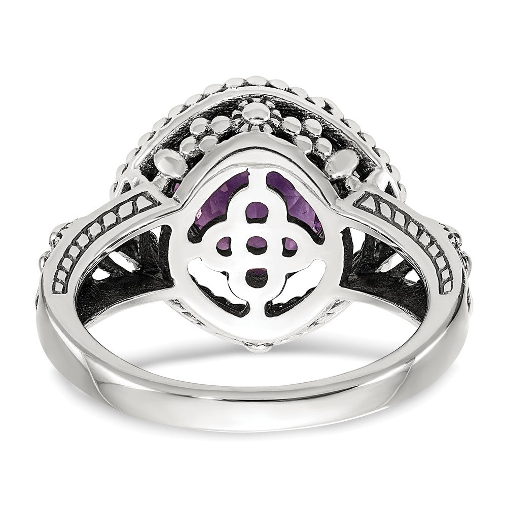 14K/Silver Two Tone Shey Couture Sterling Silver With 14K Accent Antiqued Checkerboard Cut Cushon Amethyst Ring