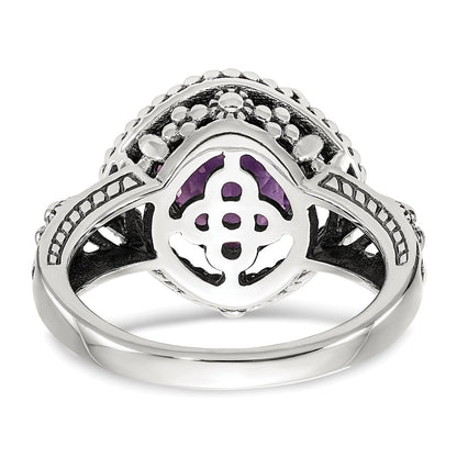 14K/Silver Two Tone Shey Couture Sterling Silver With 14K Accent Antiqued Checkerboard Cut Cushon Amethyst Ring