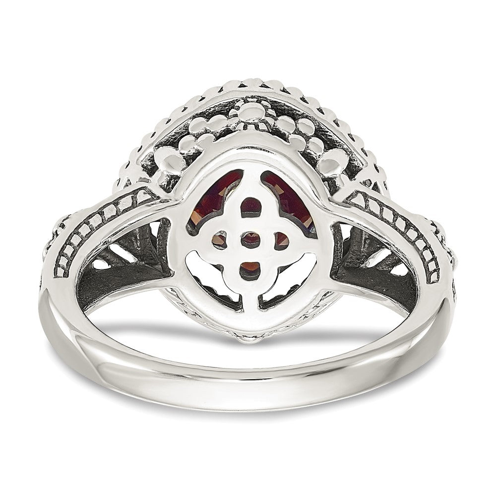 14K/Silver Two Tone Shey Couture Sterling Silver With 14K Accent Antiqued Checkerboard Cushion Garnet Ring