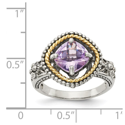 14K/Silver Two Tone Shey Couture Sterling Silver With 14K Accent Antiqued Cushion Pink Quartz Ring