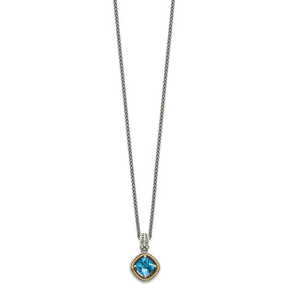 14K/Silver Two Tone Shey Couture Sterling Silver With 14K Accent 18 Inch Antiqued Cushion Swiss Blue Topaz Necklace