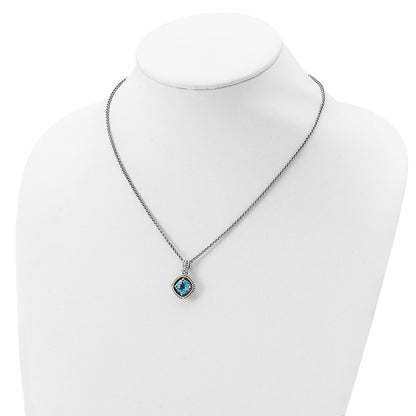14K/Silver Two Tone Shey Couture Sterling Silver With 14K Accent 18 Inch Antiqued Cushion Swiss Blue Topaz Necklace